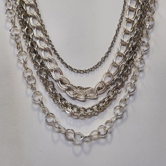 Premier Designs Silver Tone Multi Chain Layered Collar Necklace Adjustable - Picture 2 of 6